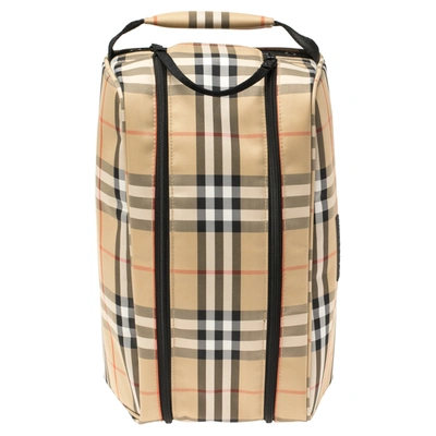 Pre-owned Burberry Burburry Golf Beige House Check Canvas Toiletry Bag