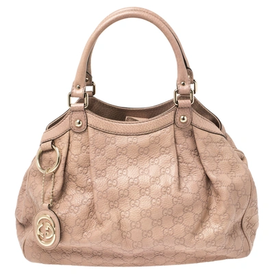 Pre-owned Gucci Ssima Leather Medium Sukey Tote In Pink