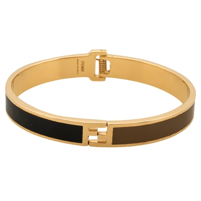 Pre-owned Fendi Sta Bi-color Enamel Gold Tone Narrow Bracelet L In Multicolor