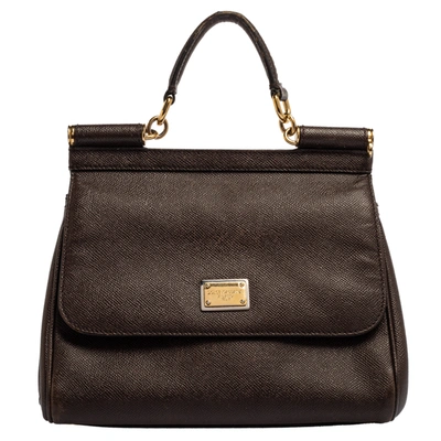 Pre-owned Dolce & Gabbana Dark Brown Leather Medium Miss Sicily Top Handle Bag