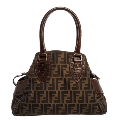 Pre-owned Fendi Brown Canvas And Leather Small Zucca Chef De Jour Bag