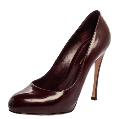 Pre-owned Gianvito Rossi Burgundy Patent Leather Round Toe Pumps Size 39.5