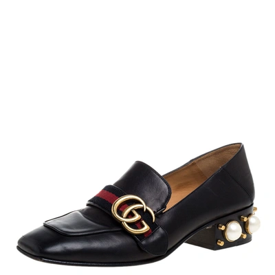 Pre-owned Gucci Black Leather Peyton Loafer Pumps Size 36