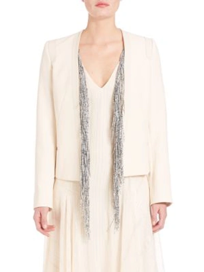 Foundrae Two-piece Fringe-detail Leather Jacket In Cream