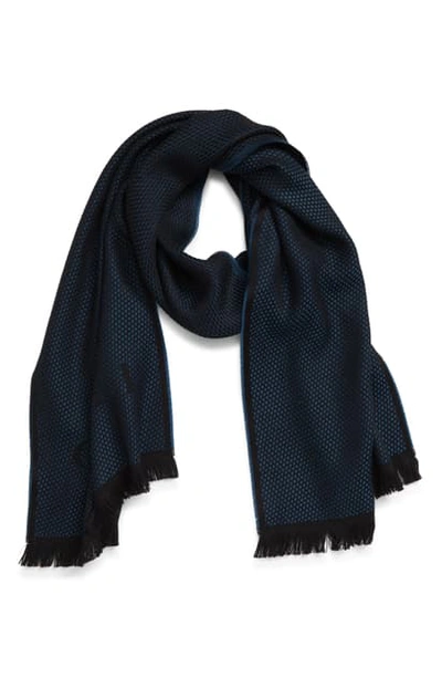 Canali Dot Wool Scarf In Blue