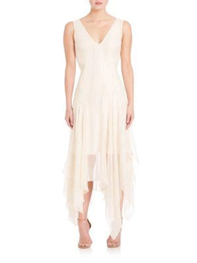 Foundrae Pleated V-neck Dress In Cream