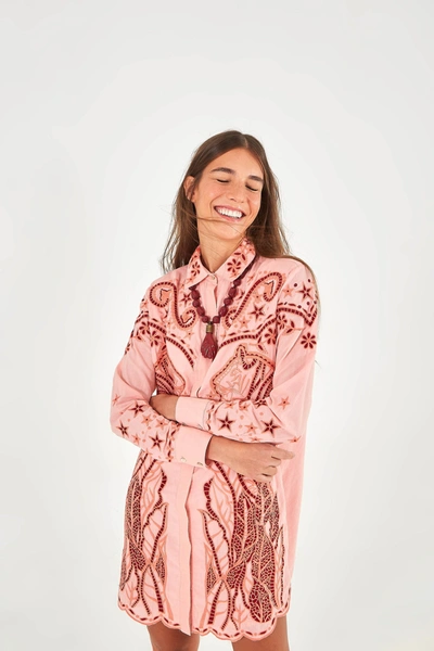 Farm Rio Embroidered Western Dress In Light Pink | ModeSens