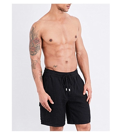 Vilebrequin Baie Brushed-linen Bermuda Shorts In Black