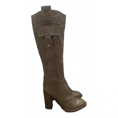 Pre-owned Chloé Leather Boots In Khaki