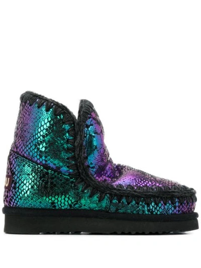 Mou Black Eskimo 18 Boots In Iridescent Pythoned Leather