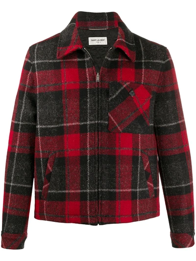 Saint Laurent Tartan Melton-wool Jacket In Red