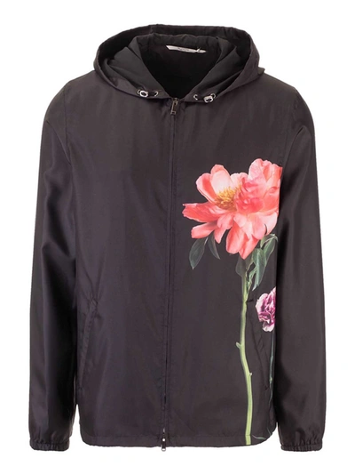Valentino Flower Print Jacket In Black