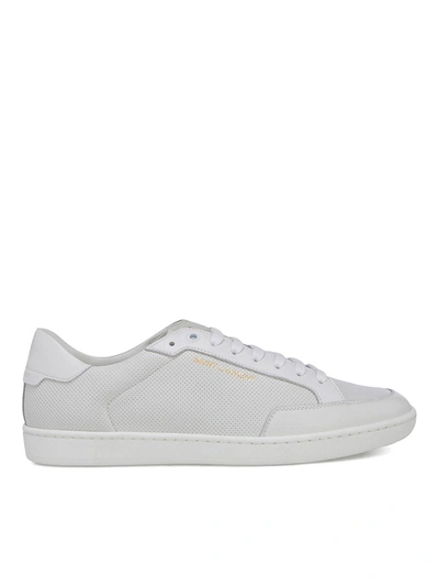 Saint Laurent Drilled Leather Sneakers In White
