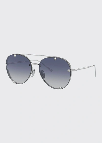Valentino Garavani Crystal-embellished Pilot-frame Sunglasses In Silver
