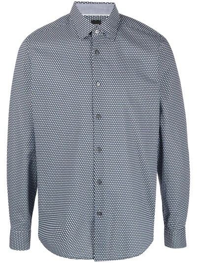 Hugo Boss Geometric-print Classic-collar Shirt In Navy