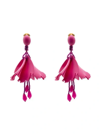 Oscar De La Renta Purple Impatiens Floral Drop Earrings