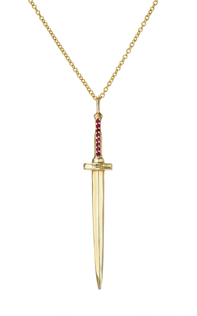 Dru 14k Yellow Gold Large Ruby Dagger Necklace In Red