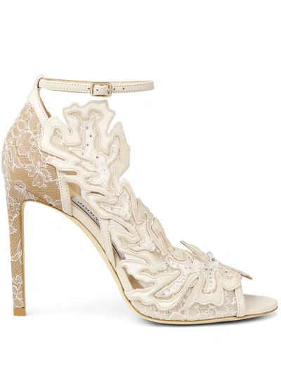 Jimmy Choo Lucele 100 Lace And Leather Court Heels In Ivory