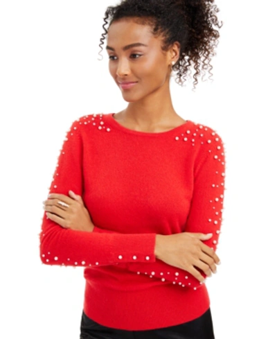 Charter Club Cashmere Embellished Sweater, Created For Macy's In Calypso Red