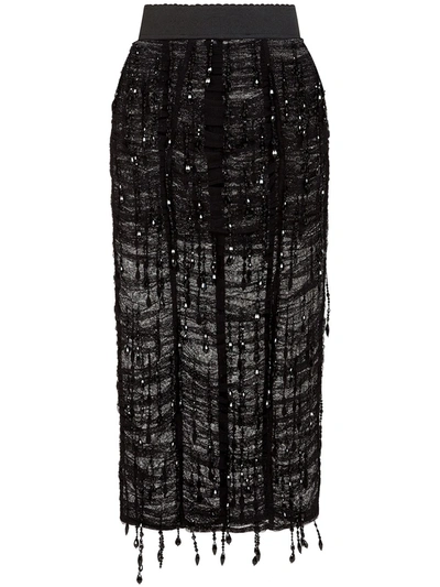 Dolce & Gabbana Ruched Beaded-fringe Midi Skirt In Multicolor