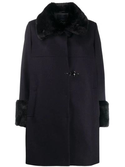 Fay Faux Fur-trim Single-breasted Coat In Blue