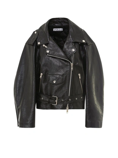 Balenciaga Oversized Leather Biker Jacket In Black