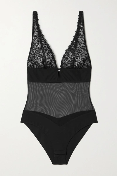 Id Sarrieri Guipure Lace, Stretch-tulle And Jersey Bodysuit In Black