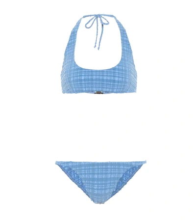 Lisa Marie Fernandez + Net Sustain Amber Striped Seersucker Bikini In Blue