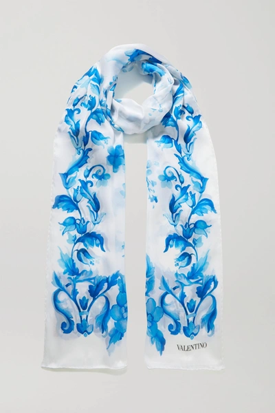 Valentino Garavani Printed Silk-chiffon Scarf In White