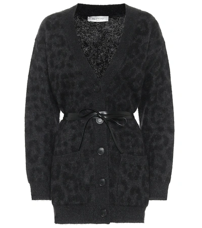 Valentino Leopard Pattern Belted V-neck Cardigan In Grau