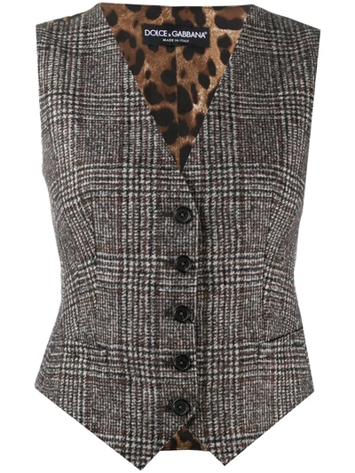 Dolce & Gabbana Single-breasted Check Waistcoat In Grey