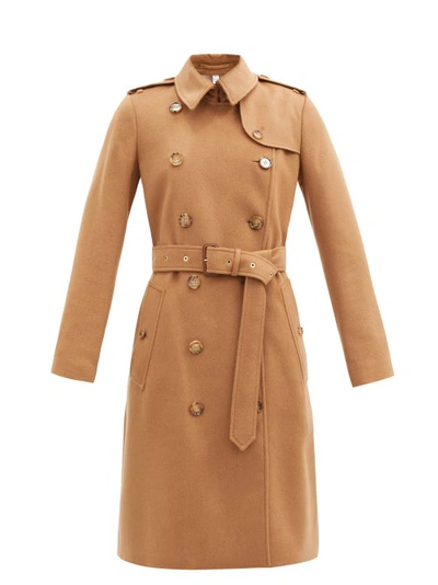 Burberry Kensington Pressed-cashmere Trench Coat In Bronze