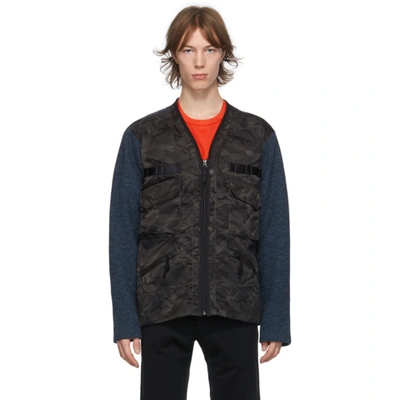 Junya Watanabe Camouflage-panel Nylon And Wool-tweed Jacket In Blue