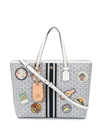Tory Burch Multicolor Gemini Link Canvas Tote With Patches In Blue |  ModeSens