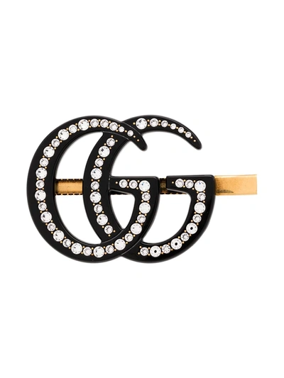 Gucci Oversize Gg Crystal Hair Clip In Black