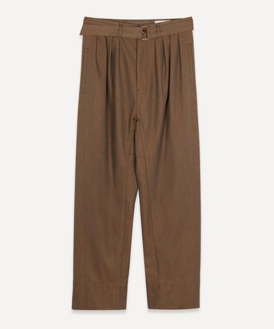 Lemaire Four Pleat Belted Trousers In Ocre Brown