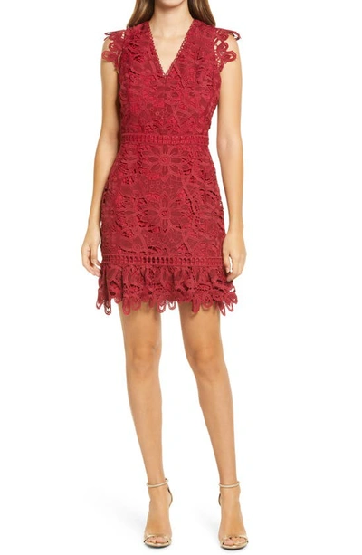 Adelyn Rae Giselda V-neck Lace Minidress In Wine