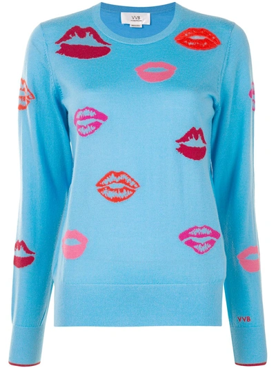 Victoria Victoria Beckham Lipstick Lips Print Jumper In Blue