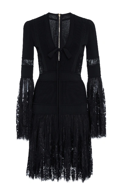 Elie Saab Lace & Knit Bell-sleeve Cocktail Dress, Black