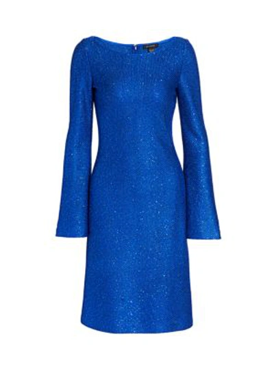 St John Evening Honeycomb Knit Bateau Neck Dress In Electric Blue
