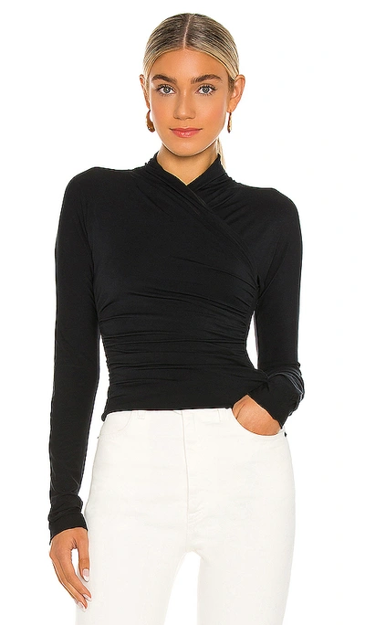 The Line By K Felix Wrap-front Stretch-modal Top In Black