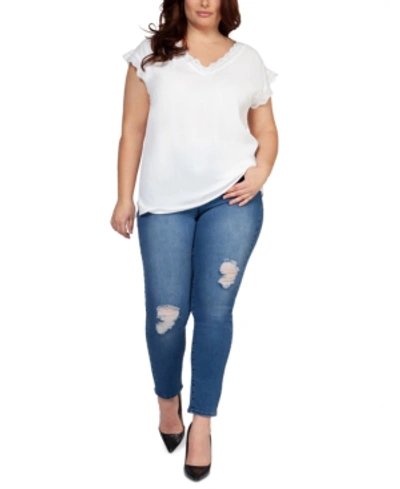 Black Tape Plus Size Lace-trim Top In Offwhite
