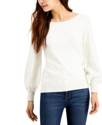 Fever Metallic Balloon-sleeve Sweater In Whisper White