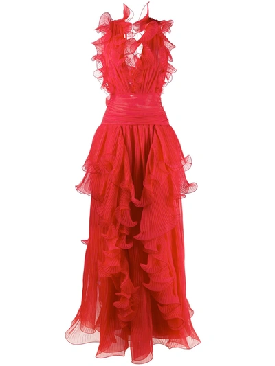 Alberta Ferretti Ruffled Silk Gown In Red