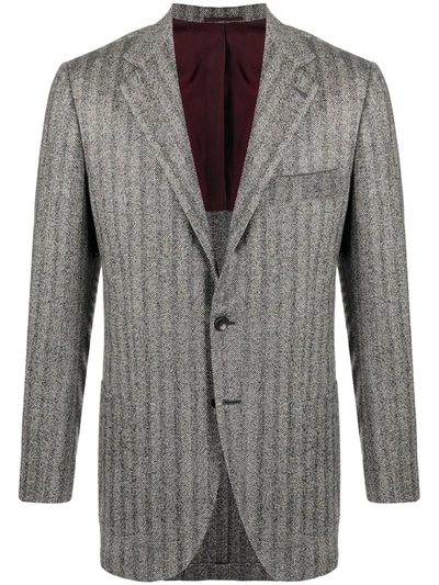 Kiton Herringbone Single-breasted Cashmere Blazer In Grey