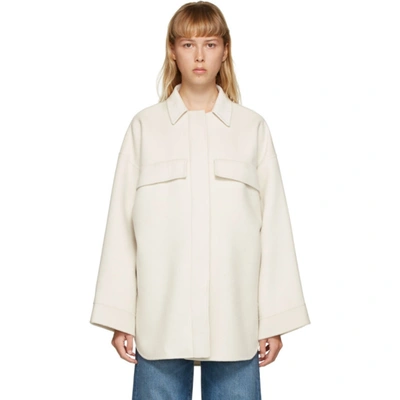 Totême Ssense Exclusive White Wool Tavola Shirt Jacket In 160 Ivory