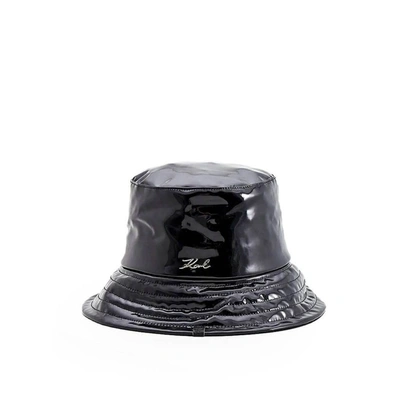 Karl Lagerfeld K/signature Black Patent Leather Bucket Hat