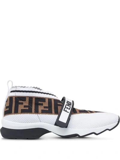 Fendi Womens White/blk Rockoko Logo-print Knitted, Leather And Pvc Trainers 3
