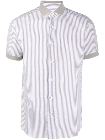 Brioni Striped Short-sleeved Shirt In White