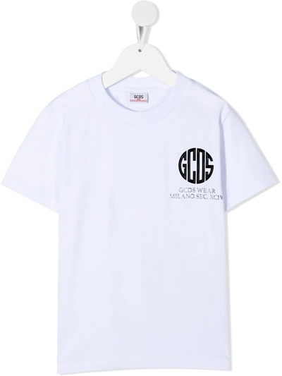 Gcds Kids' Logo-print Cotton T-shirt In White
